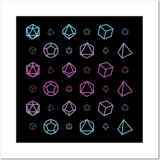 RPG Dice Set Pattern - Pink & Blue Neon Gradient Posters and Art